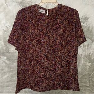 Vintage Frenzo 80s Speckled Terrazzo Pattern Short Sleeve Blouse Size Medium